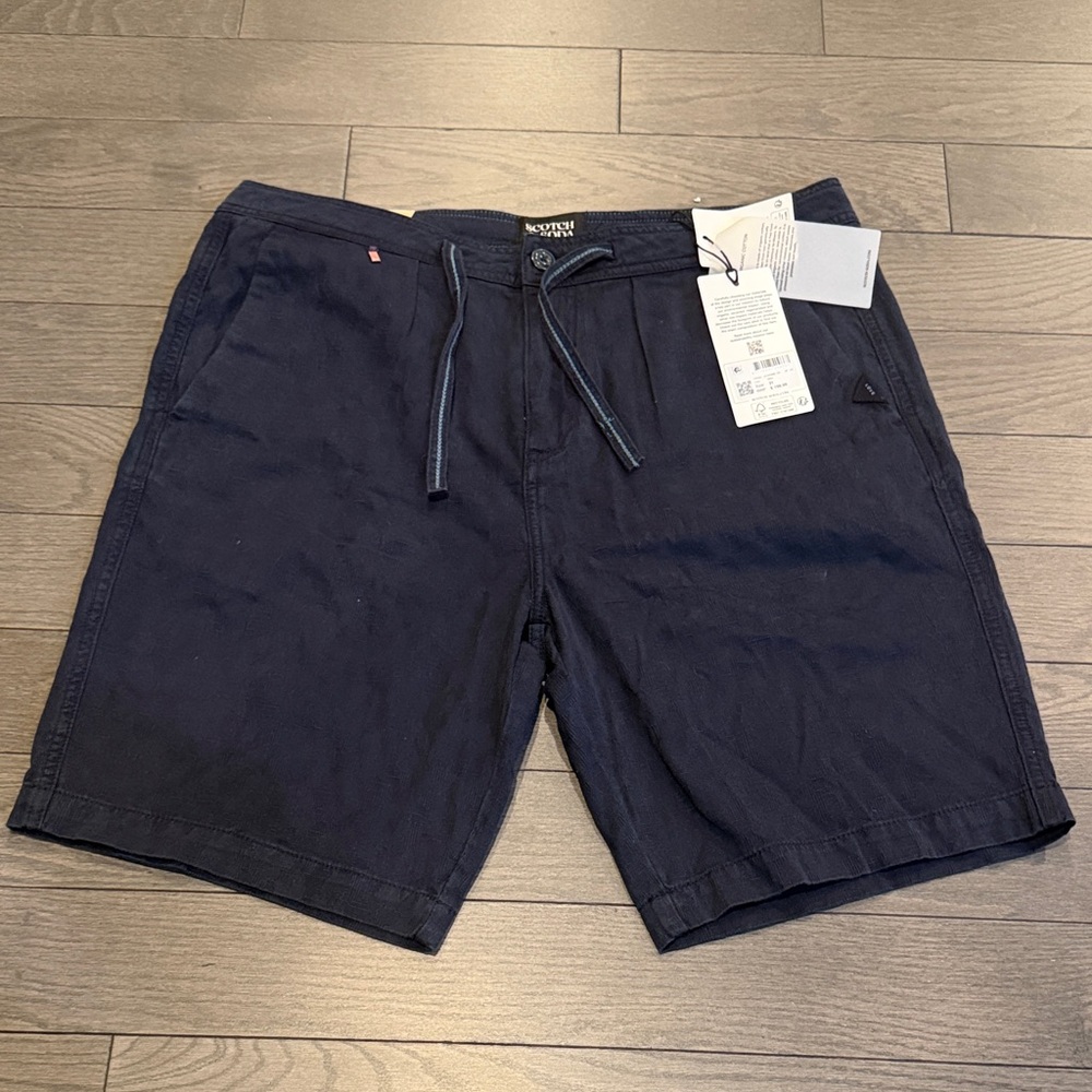 Scotch & Soda Navy Flat Front Drawstring Shorts